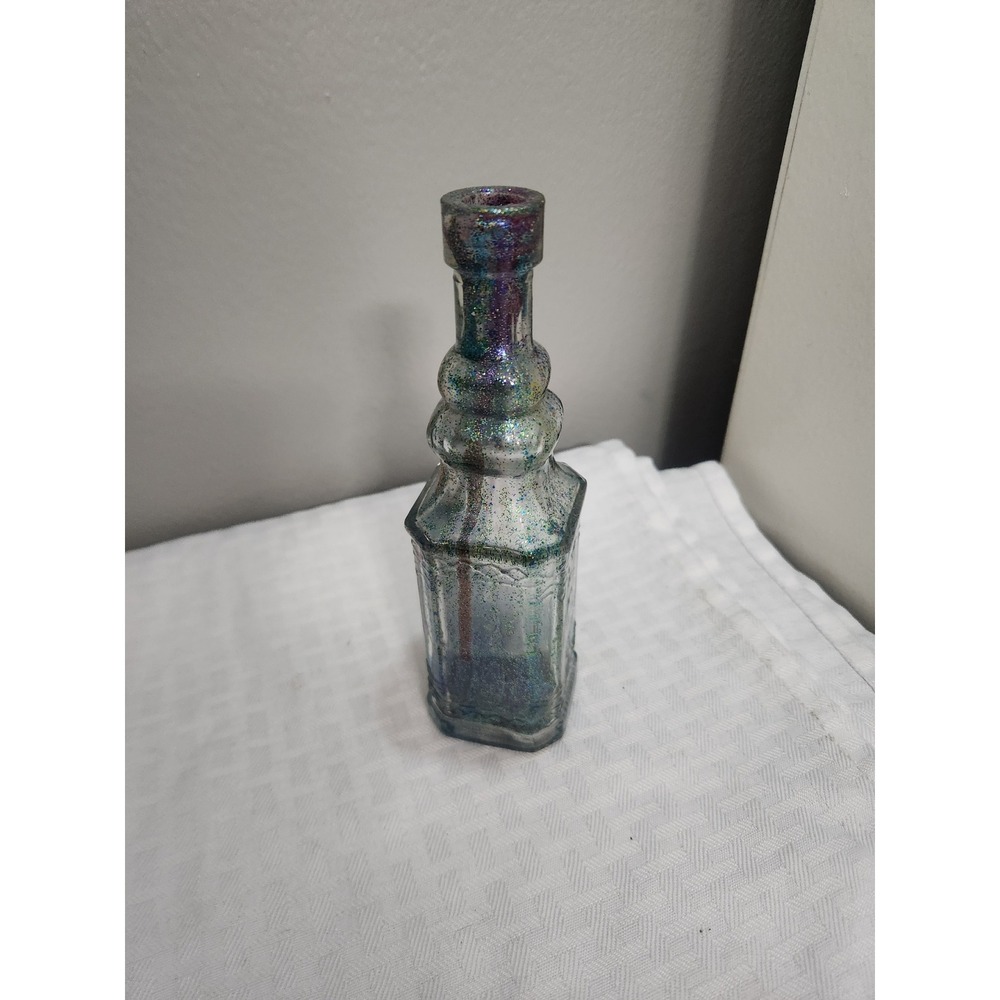 Iridescent Glitter Glass Potion Bottle Decorative Apothecary Jar Blue Purple